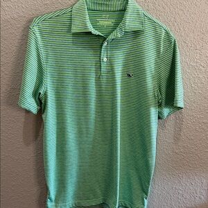 Vineyard Vines Green and White Striped Polo size S
